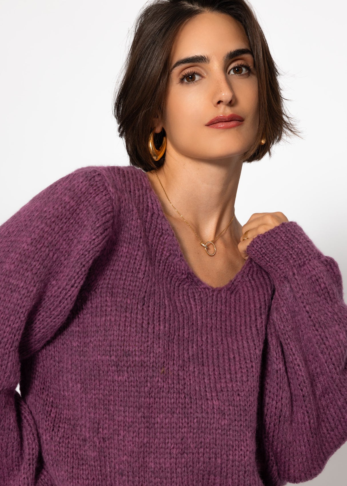 Pullover mit V-Ausschnitt - plum