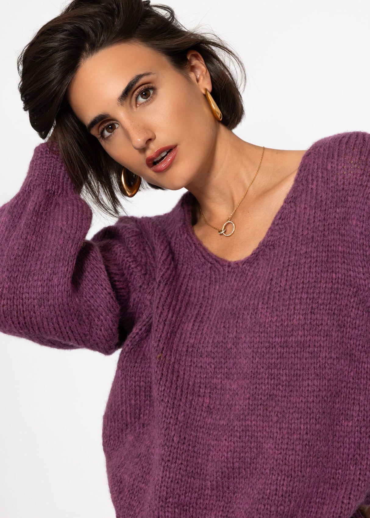 Pullover mit V-Ausschnitt - plum