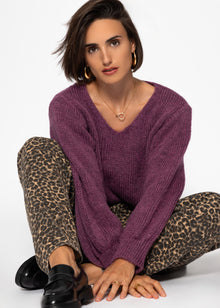 Pullover mit V-Ausschnitt - plum