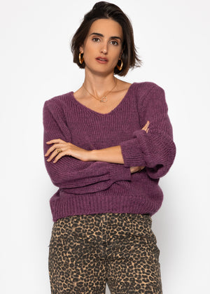 Pullover mit V-Ausschnitt - plum