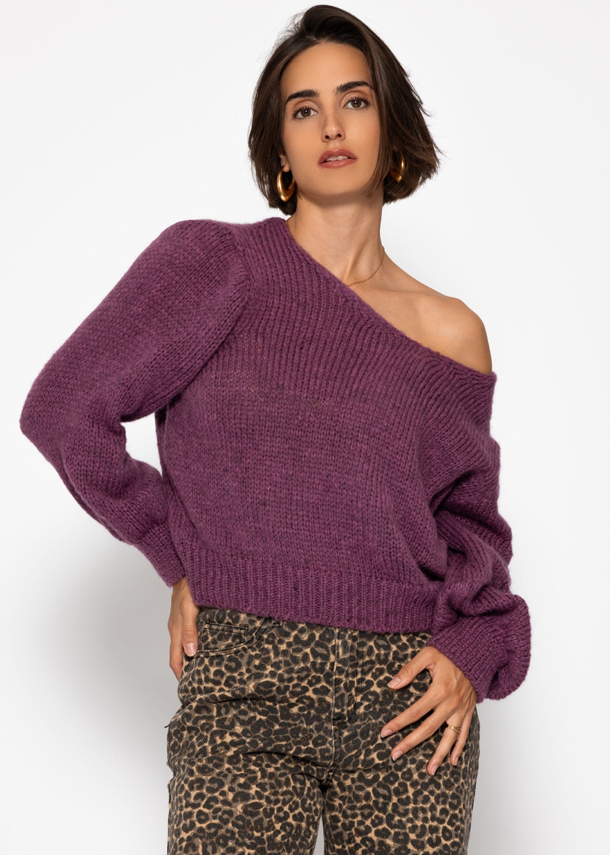 Pullover mit V-Ausschnitt - plum