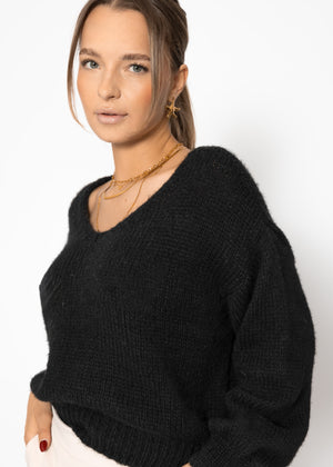 Pullover mit V-Ausschnitt - schwarz