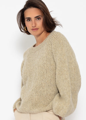 Sweater with wide round neck - beige