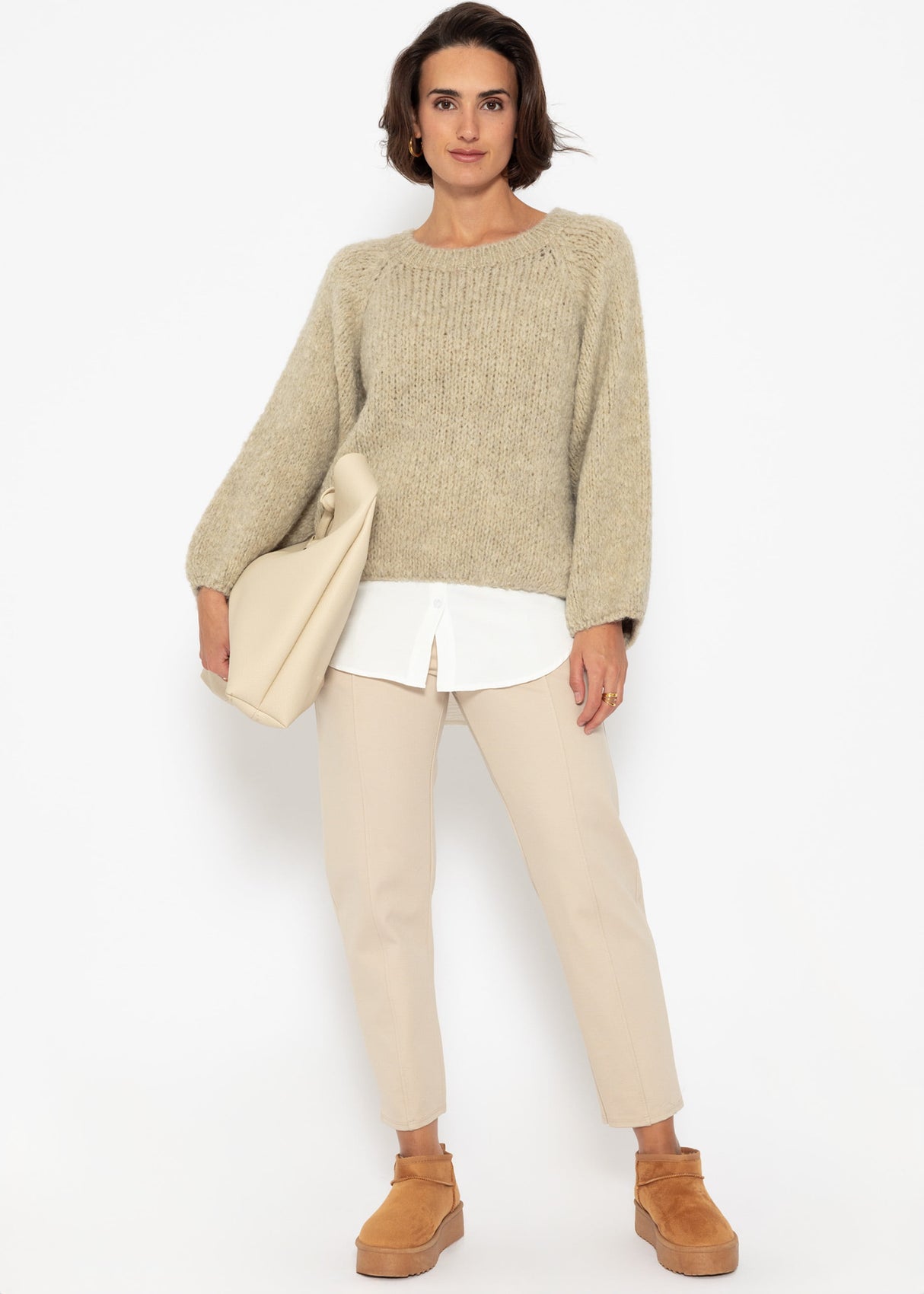 Sweater with wide round neck - beige