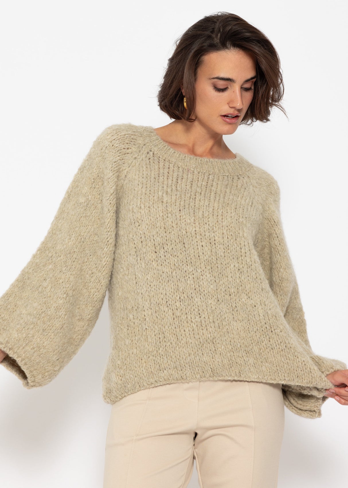 Sweater with wide round neck - beige