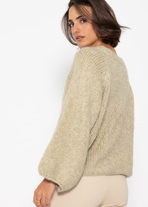 Sweater with wide round neck - beige