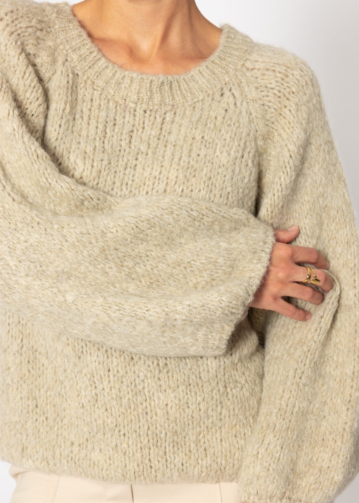 Sweater with wide round neck - beige