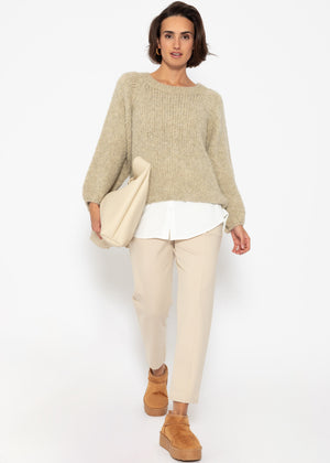 Sweater with wide round neck - beige