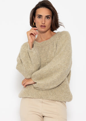 Sweater with wide round neck - beige