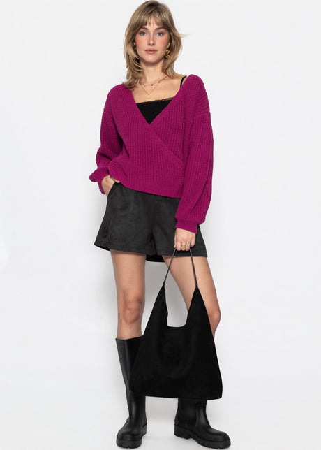 Pullover mit Wickeloptik - beere