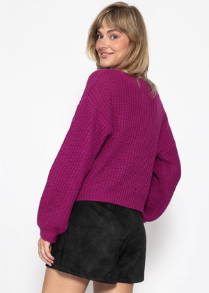 Pullover mit Wickeloptik - beere