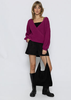 Pullover mit Wickeloptik - beere