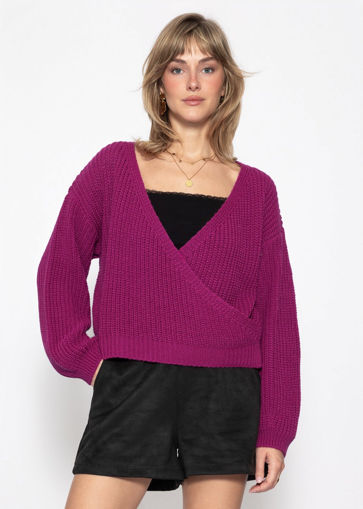 Pullover mit Wickeloptik - beere