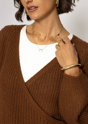 Pullover mit Wickeloptik - braun