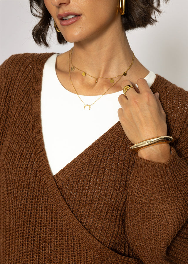 Pullover mit Wickeloptik - braun