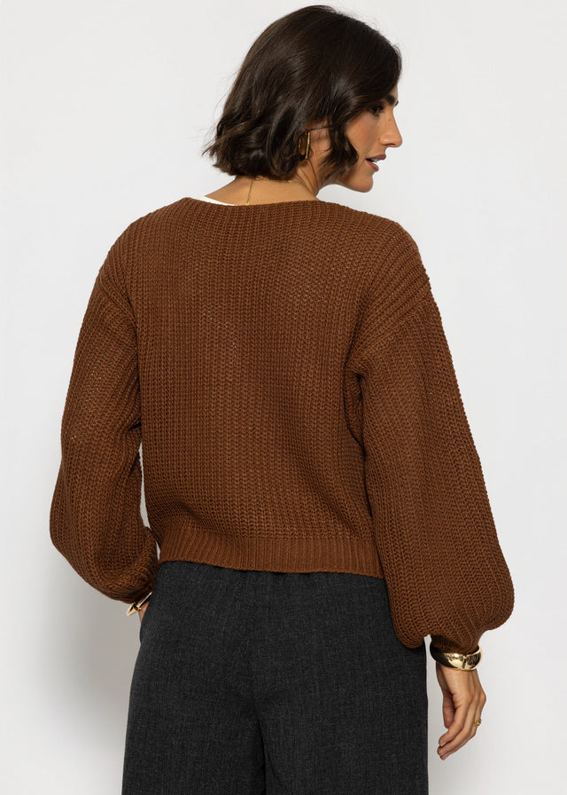 Pullover mit Wickeloptik - braun