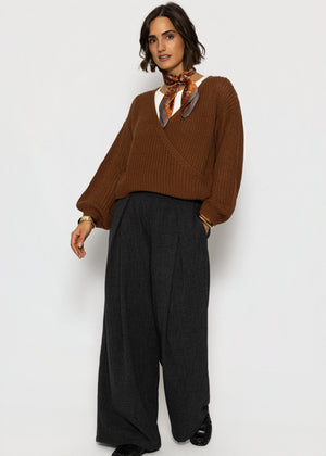 Pullover mit Wickeloptik - braun