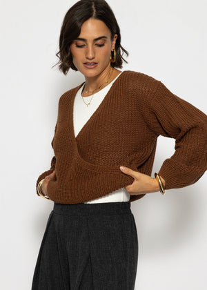 Pullover mit Wickeloptik - braun
