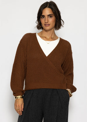 Pullover mit Wickeloptik - braun