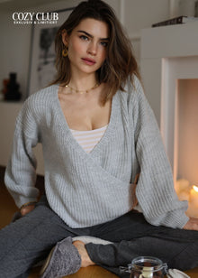 Pullover mit Wickeloptik - hellgrau