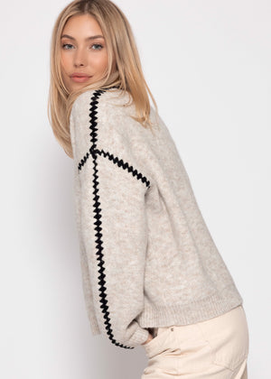 Sweater with decorative stitching - beige