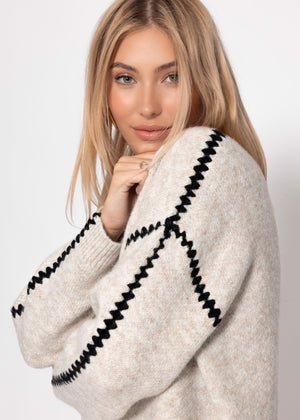 Sweater with decorative stitching - beige