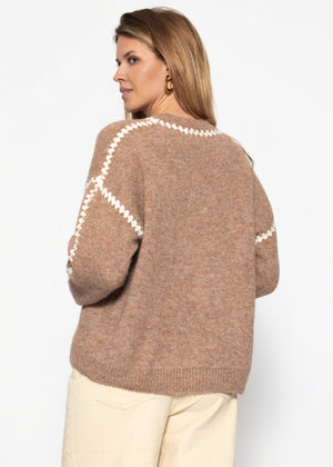 Pullover mit Ziernähten und Wollanteil - braun