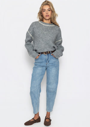 Jumper with decorative seams and wool content - grey