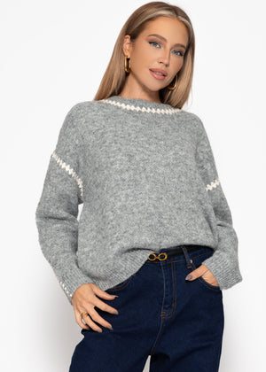 Sweater with decorative stitching - gray