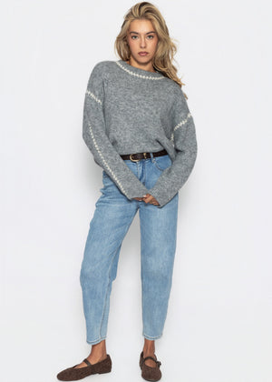 Pullover mit Ziernähten und Wollanteil - grau