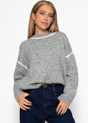 Sweater with decorative stitching - gray