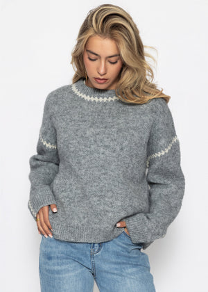 Jumper with decorative seams and wool content - grey