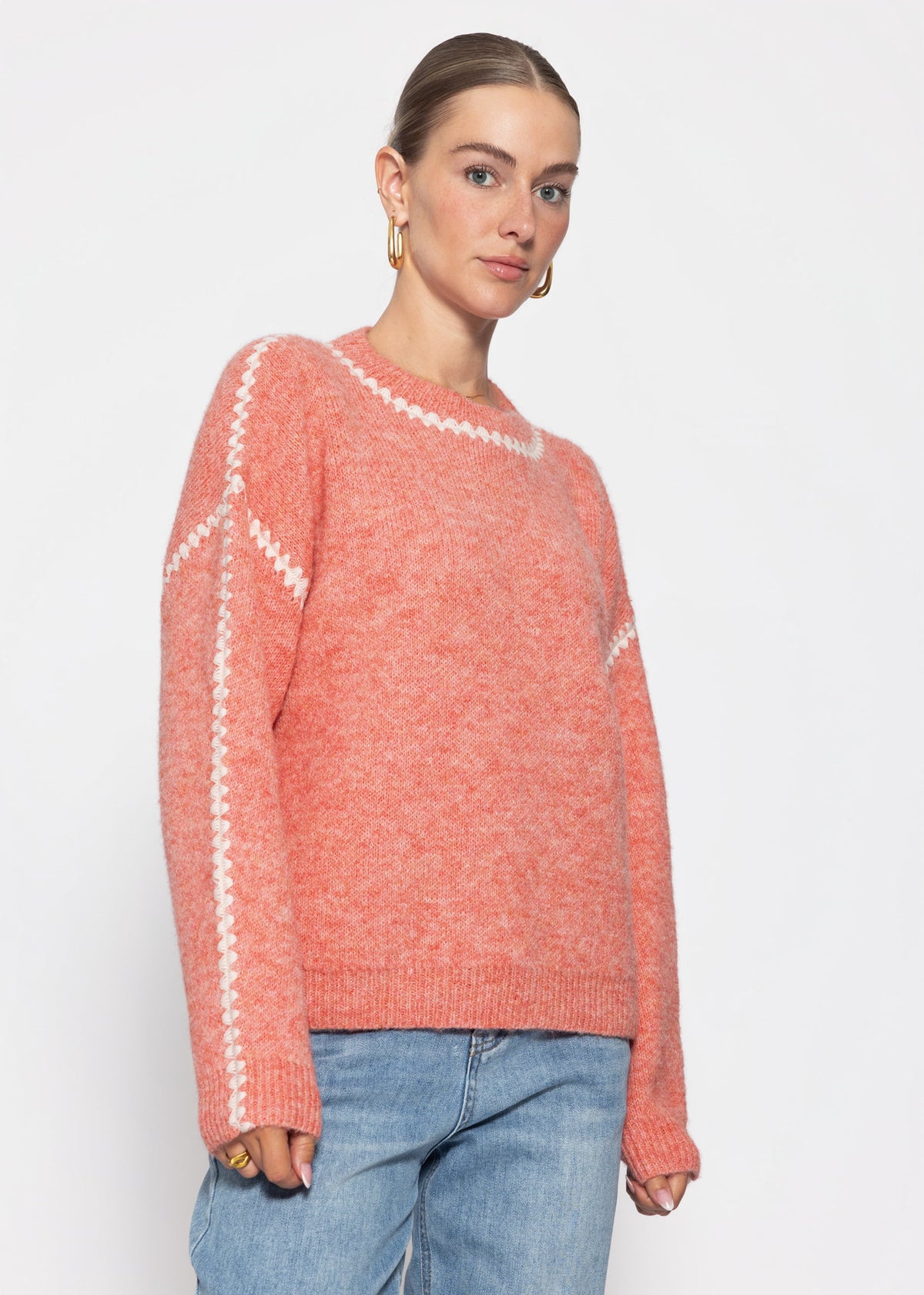 Pullover mit Ziernähten und Wollanteil - lachs