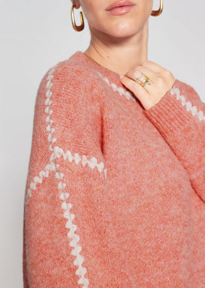 Pullover mit Ziernähten und Wollanteil - lachs