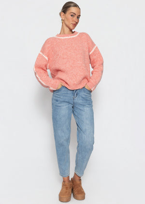Pullover mit Ziernähten und Wollanteil - lachs