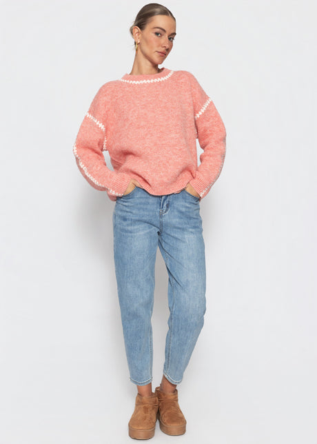Pullover mit Ziernähten und Wollanteil - lachs