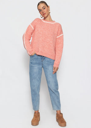 Pullover mit Ziernähten und Wollanteil - lachs