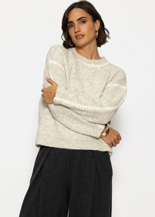 Pullover mit Ziernähten und Wollanteil - beige-offwhite