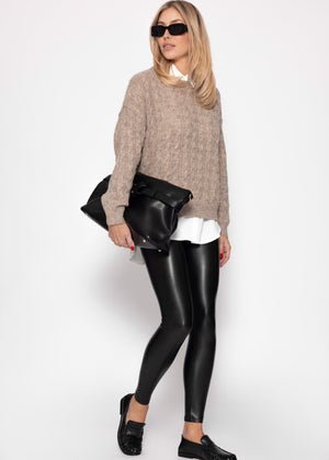 Sweater with a cable pattern - taupe