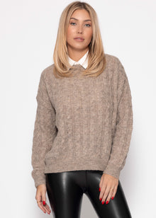 Sweater with a cable pattern - taupe
