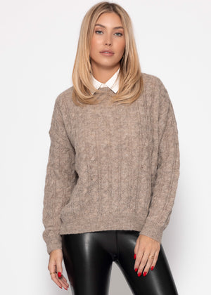 Sweater with a cable pattern - taupe