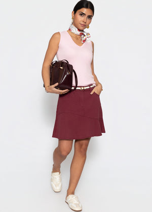 Ripp-Top mit V-Auschnitt - rosa
