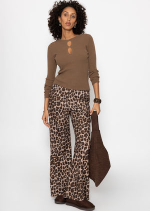 Ribbed knit top with cut-outs - brown