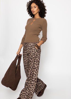 Ribbed knit top with cut-outs - brown