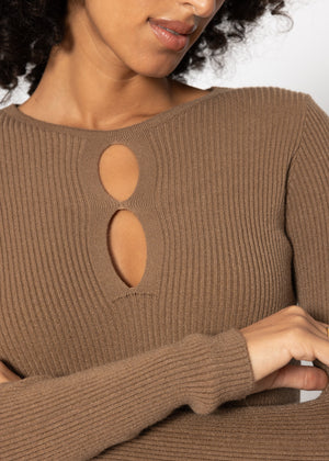 Ribbed knit top with cut-outs - brown