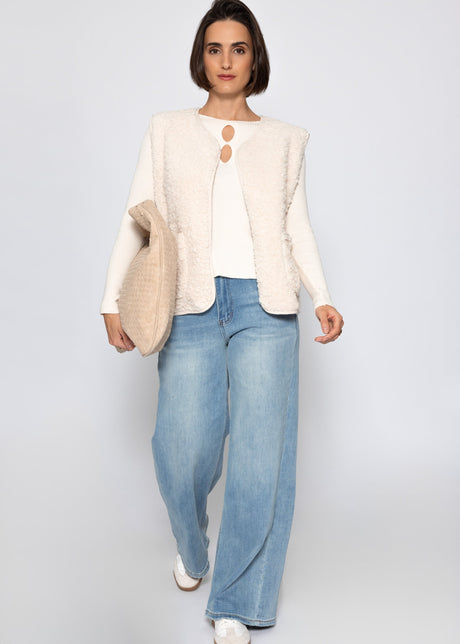 Ribbed knit top with cut-outs - off-white
