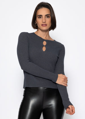 Ribbed knit top with cutouts - gray