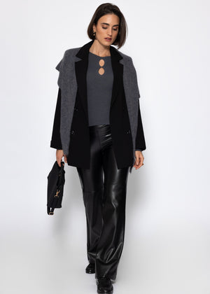 Ribbed knit top with cutouts - gray