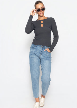 Rippstrickoberteil mit Cut-Outs - grau