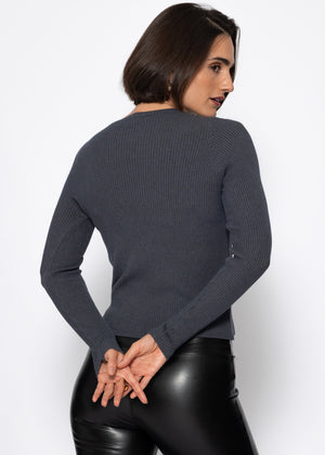 Ribbed knit top with cutouts - gray